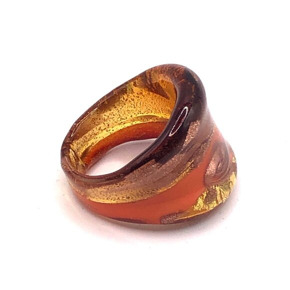 Handmade Art Glass Wide Band Statement Ring Orange Gold Size 8 or 7.5 - Picture 10 of 12